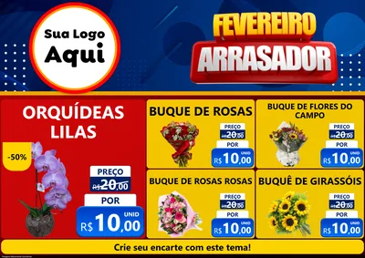 Modelo de Encarte para Encarte A4 Horizontal com o tema Fevereiro Arrasador para Floricultura e jardim