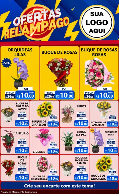 Modelo de Encarte para Encarte Grande com o tema Ofertas Relâmpago para Floricultura e jardim