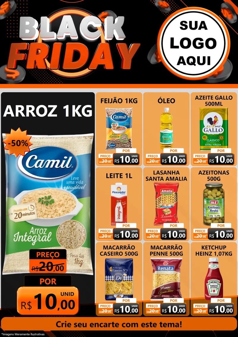 Modelo de Encarte para Encarte A4 Vertical com o tema Black Friday para Supermercado