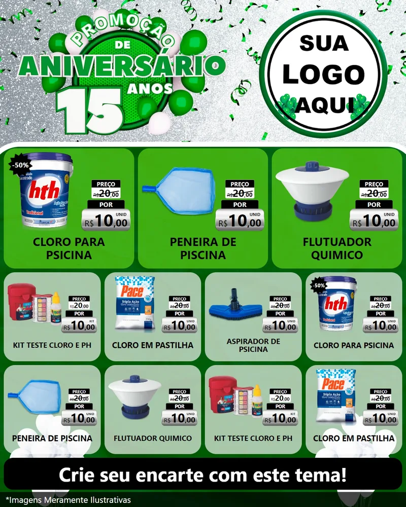 Modelo de Rede Social para Feed Instagram com o tema Promoção de Aniversário - 15 Anos para Produtos para Piscina