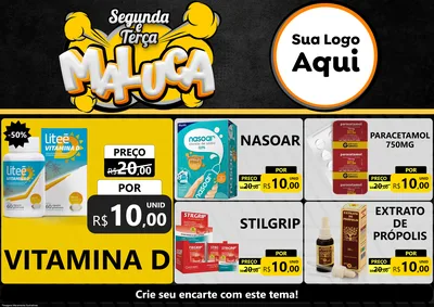 Modelo de Encarte para Encarte A4 Horizontal com o tema Segunda e Terça Maluca para Farmácia