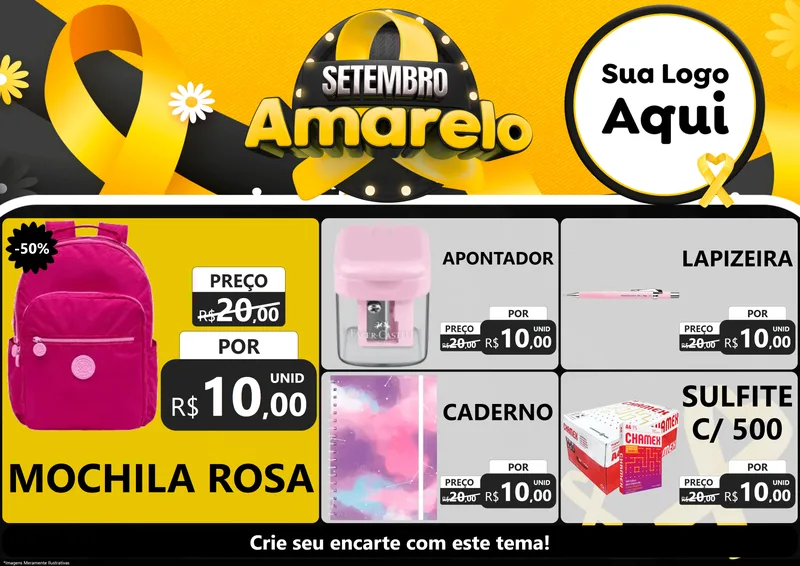 Modelo de Encarte para Encarte A4 Horizontal com o tema Setembro Amarelo para Papelaria