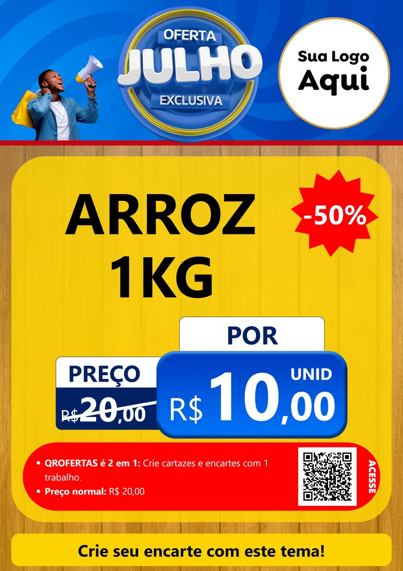 Modelo de Cartaz para Cartaz A4 Vertical com o tema Oferta Exclusiva, Julho para Supermercado