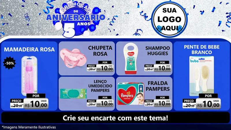 Modelo de TV para TV Horizontal com o tema Promoção de Aniversário - 5 Anos para Bebês