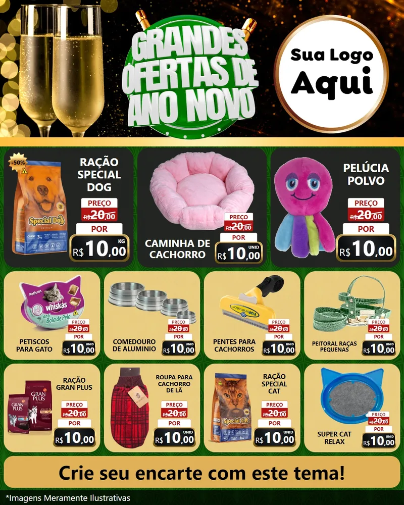 Modelo de Rede Social para Feed Instagram com o tema Grandes Ofertas de Ano Novo para Pet Shop