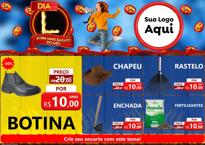 Modelo de Encarte para Encarte A4 Horizontal com o tema Dia L - O Dia Mais Barato Do Mês para Agropecuária