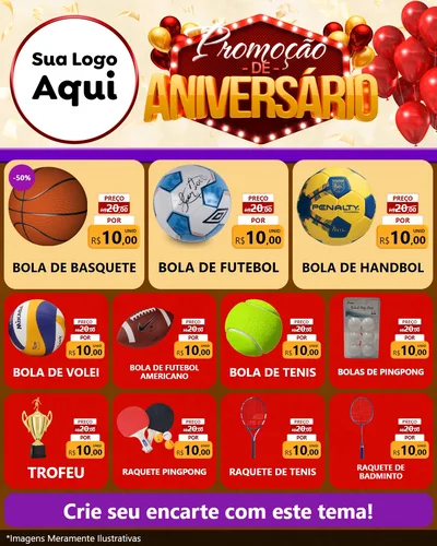 Modelo de Rede Social para Feed Instagram com o tema Promoção de Aniversário para Artigos Esportivos