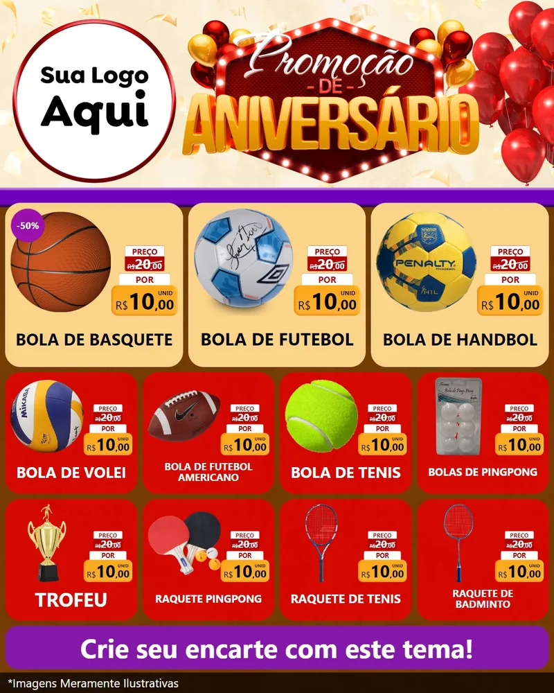 Modelo de Rede Social para Feed Instagram com o tema Promoção de Aniversário para Artigos Esportivos