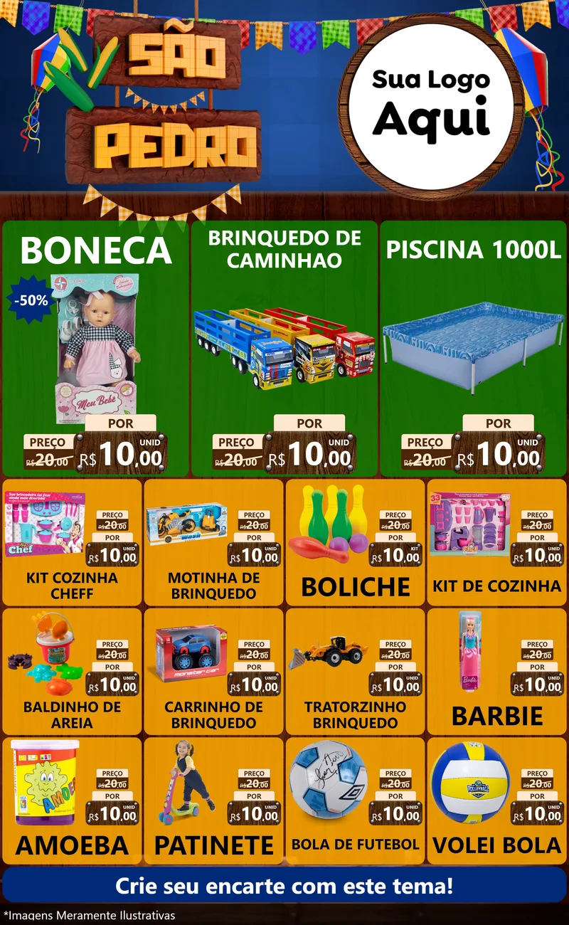 Modelo de Encarte para Encarte Grande com o tema São Pedro para Brinquedos