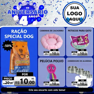 Modelo de Rede Social para Feed Facebook com o tema Promoção de Aniversário - 4 Anos para Pet Shop