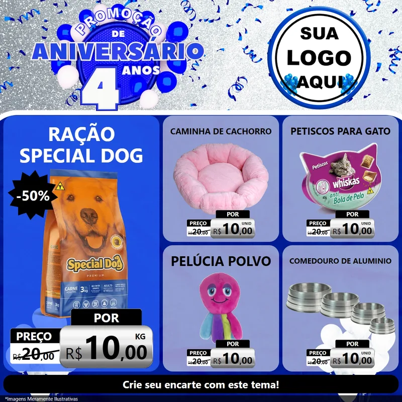 Modelo de Rede Social para Feed Facebook com o tema Promoção de Aniversário - 4 Anos para Pet Shop