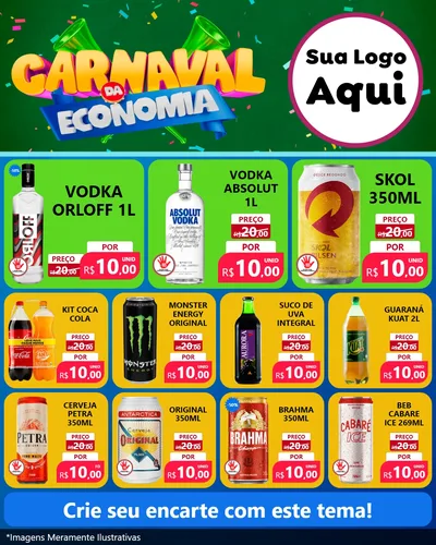 Modelo de Rede Social para Feed Instagram com o tema Carnaval da Economia para Distribuidora de bebidas