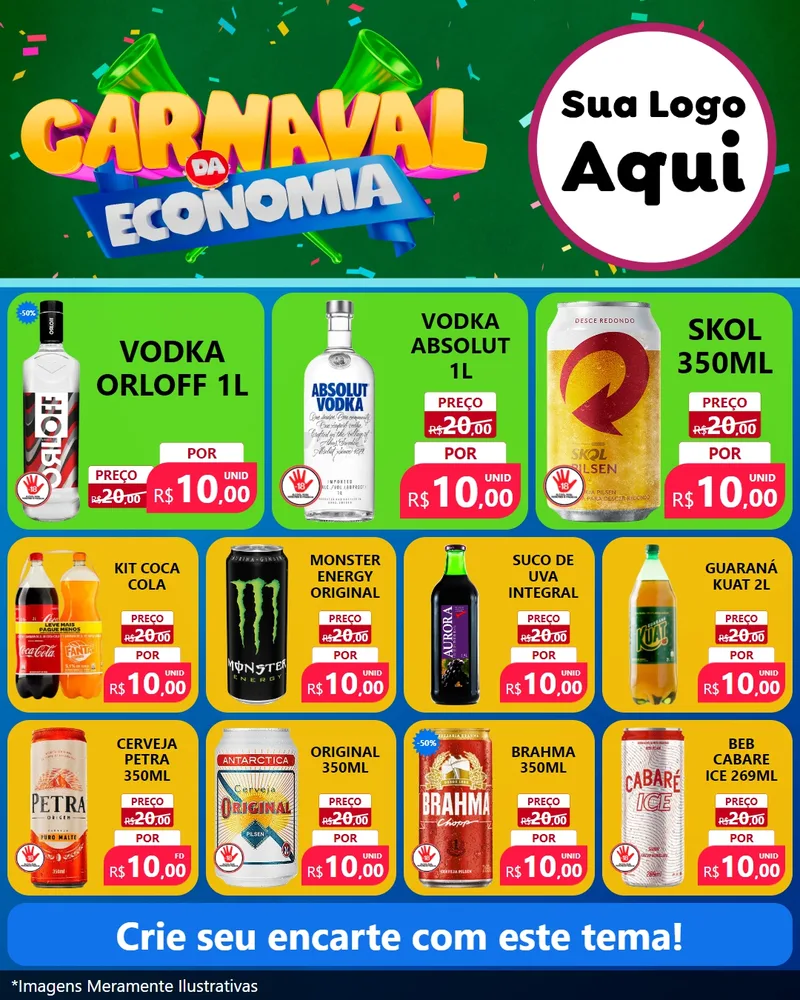 Modelo de Rede Social para Feed Instagram com o tema Carnaval da Economia para Distribuidora de bebidas