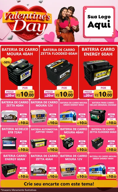 Modelo de Encarte para Encarte Grande com o tema Valentine's Day para Baterias Elétricas