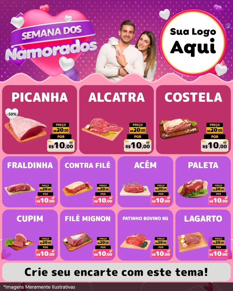Modelo de Rede Social para Feed Instagram com o tema Semana dos Namorados para Açougue