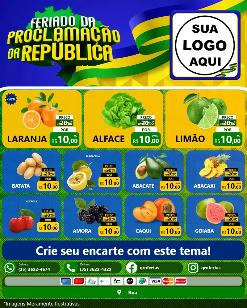 Modelo de Rede Social para Feed Instagram com o tema Feriado da Proclamação da República para Hortifrúti