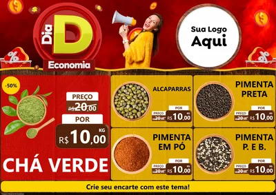 Modelo de Encarte para Encarte A4 Horizontal com o tema Dia D Economia para Produtos Naturais