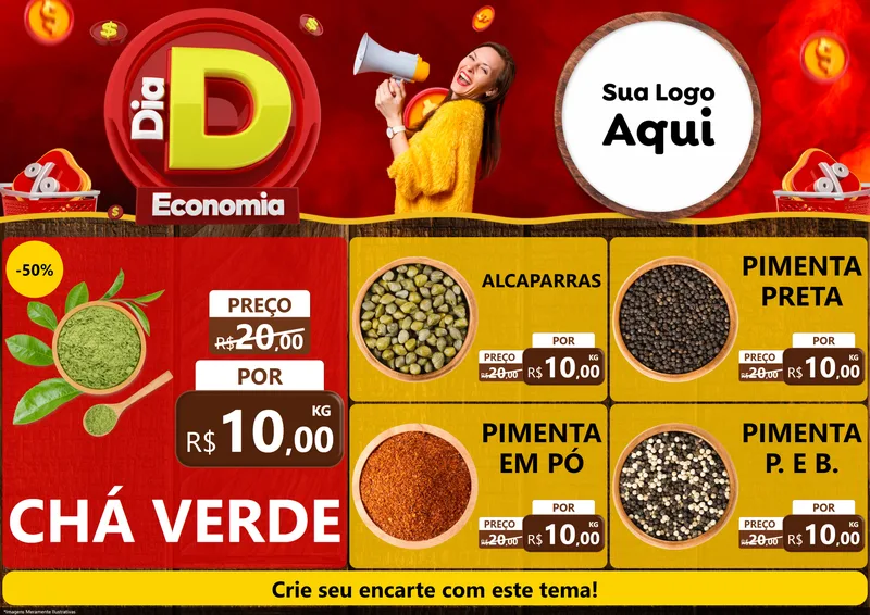 Modelo de Encarte para Encarte A4 Horizontal com o tema Dia D Economia para Produtos Naturais