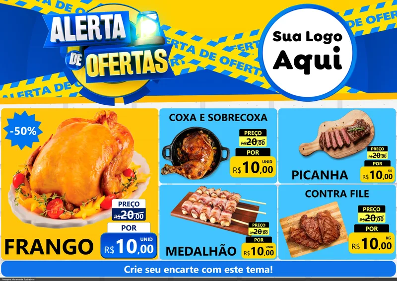 Modelo de Encarte para Encarte A4 Horizontal com o tema Alerta de Ofertas para Assados