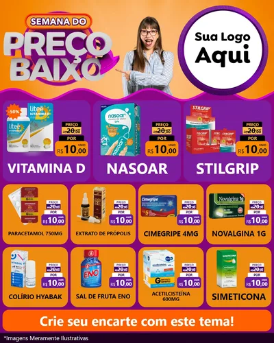 Modelo de Rede Social para Feed Instagram com o tema Semana do Preço Baixo para Farmácia