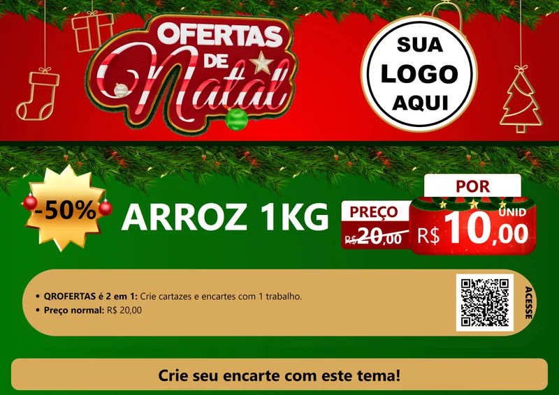 Modelo de Cartaz para Cartaz A4 Horizontal com o tema Ofertas de Natal para Supermercado