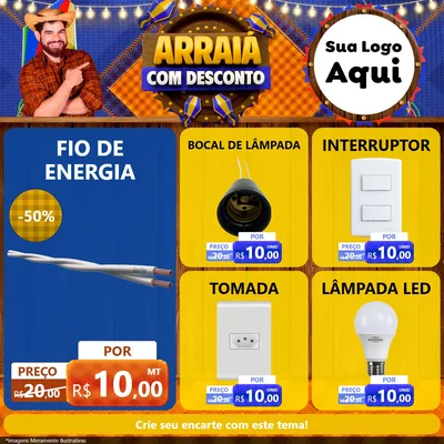 Modelo de Rede Social para Feed Facebook com o tema Arraiá Com Desconto para Materiais Elétricos