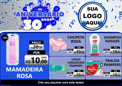Modelo de Encarte para Encarte A4 Horizontal com o tema Promoção de Aniversário - 30 Anos para Bebês