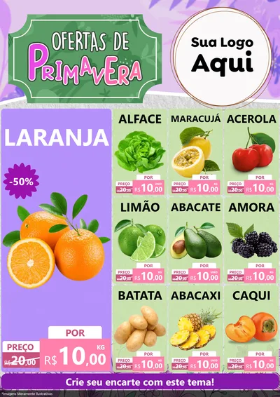 Modelo de Encarte para Encarte A4 Vertical com o tema Ofertas de Primavera para Hortifrúti