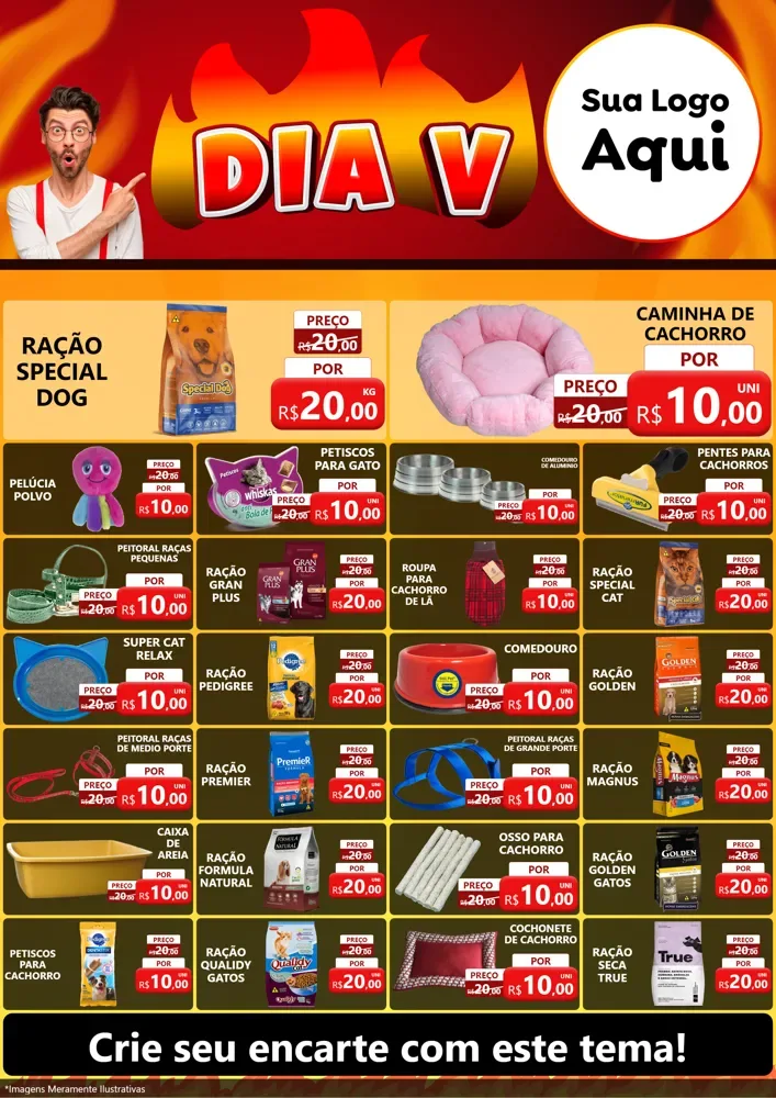 Modelo de Encarte para Encarte A4 Vertical com o tema Dia V para Pet Shop