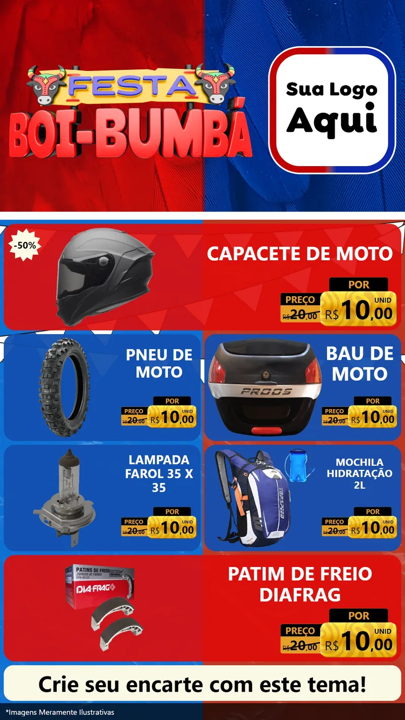 Modelo de TV para TV Vertical com o tema Festa Boi Bumbá para Moto peças