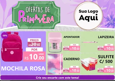 Modelo de Encarte para Encarte A4 Horizontal com o tema Ofertas de Primavera para Papelaria