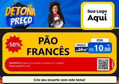 Modelo de Cartaz para Cartaz A4 Horizontal com o tema Detona Preços para Padaria