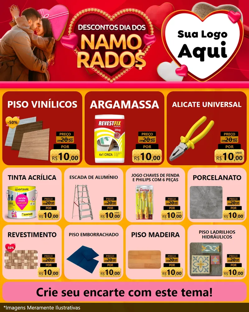 Modelo de Rede Social para Feed Instagram com o tema Descontos Dia dos Namorados para Material para Construção