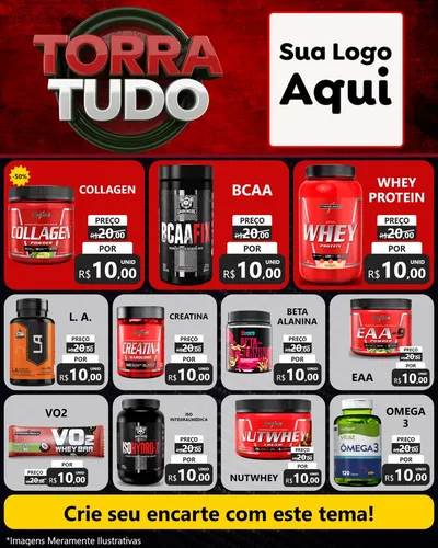Modelo de Rede Social para Feed Instagram com o tema Torra Tudo para Suplementos alimentares