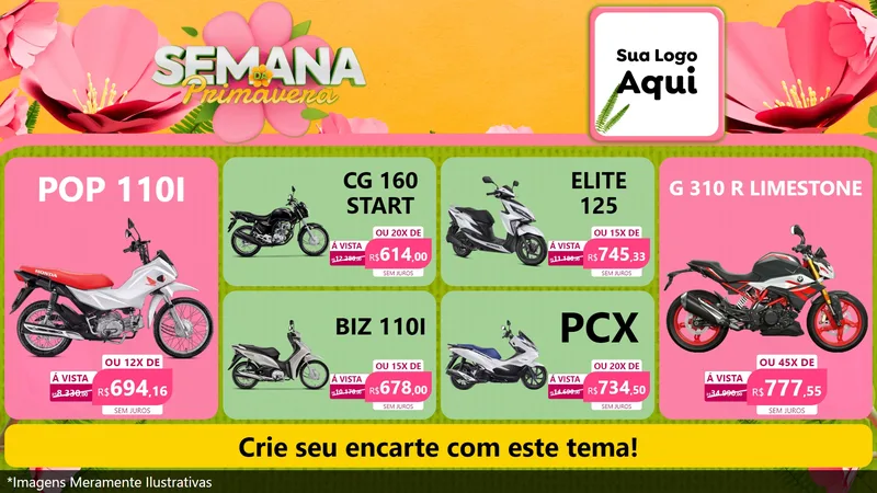 Modelo de TV para TV Horizontal com o tema Semana da Primavera para Concessionaria de Motos