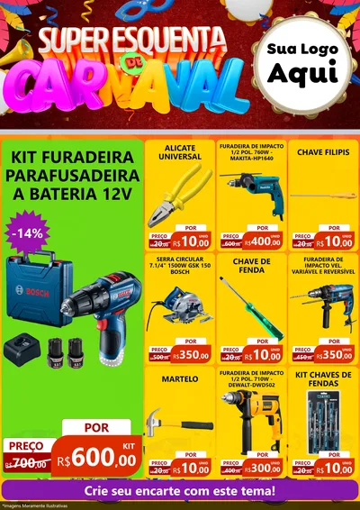 Modelo de Encarte para Encarte A4 Vertical com o tema Super Esquenta de Carnaval para Maquinas e Ferramentas