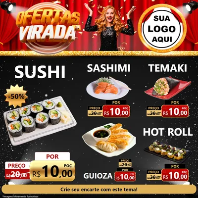 Modelo de Rede Social para Feed Facebook com o tema Ofertas da Virada para Comida japonesa
