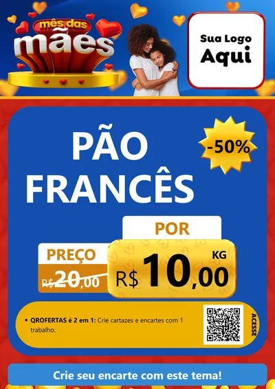 Modelo de Cartaz para Cartaz A4 Vertical com o tema Mês das Mães para Padaria