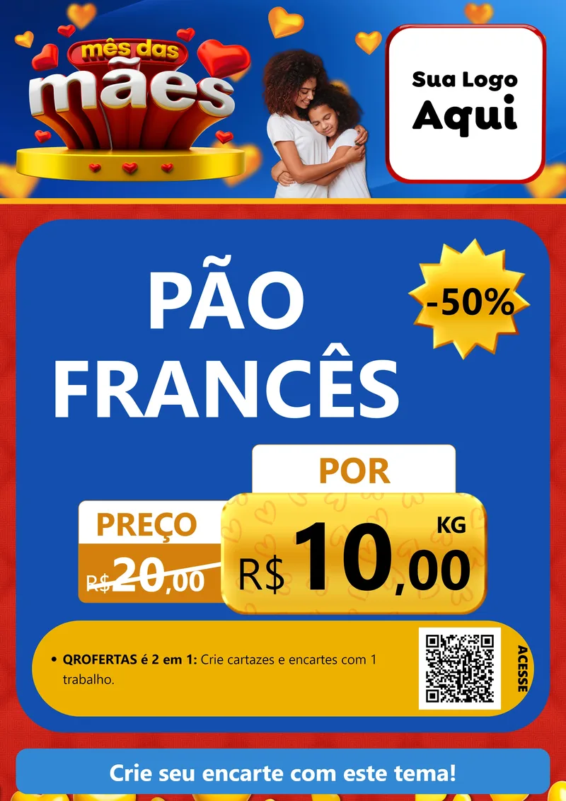 Modelo de Cartaz para Cartaz A4 Vertical com o tema Mês das Mães para Padaria
