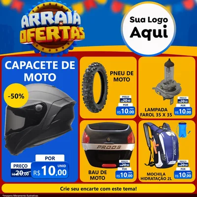 Modelo de Rede Social para Feed Facebook com o tema Arraiá de Ofertas - Junina para Moto peças