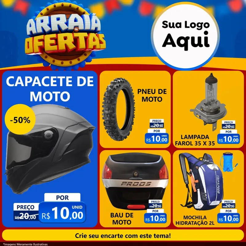 Modelo de Rede Social para Feed Facebook com o tema Arraiá de Ofertas - Junina para Moto peças