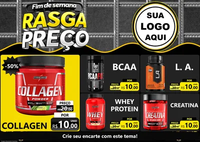 Modelo de Encarte para Encarte A4 Horizontal com o tema Fim de Semana Rasga Preço para Suplementos alimentares