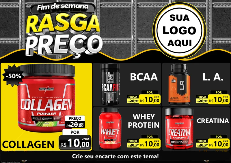 Modelo de Encarte para Encarte A4 Horizontal com o tema Fim de Semana Rasga Preço para Suplementos alimentares