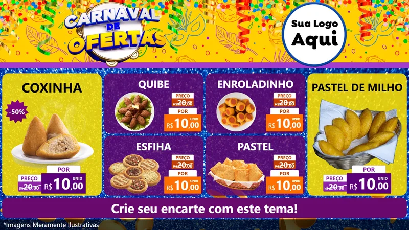 Modelo de TV para TV Horizontal com o tema Carnaval de Ofertas para Salgadaria