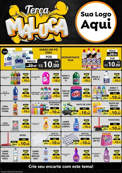 Modelo de Encarte para Encarte A4 Vertical com o tema Terça Maluca para Produtos de Limpeza