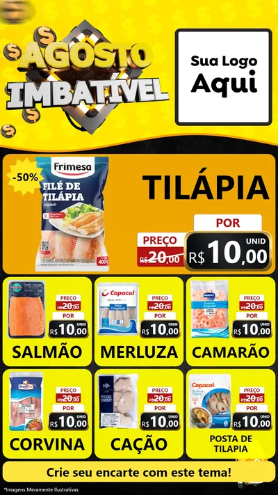 Modelo de Rede Social para Stories com o tema Agosto Imbatível para Peixaria
