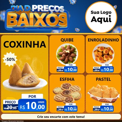 Modelo de Rede Social para Feed Facebook com o tema Dia D Preço Baixo para Salgadaria
