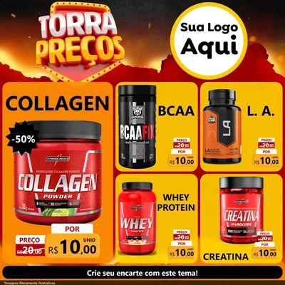Modelo de Rede Social para Feed Facebook com o tema Torra Preços para Suplementos alimentares