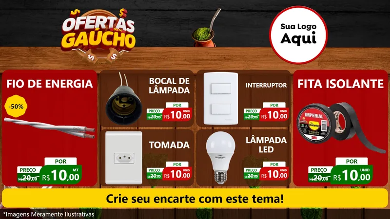 Modelo de TV para TV Horizontal com o tema Ofertas Dia do Gaúcho para Materiais Elétricos