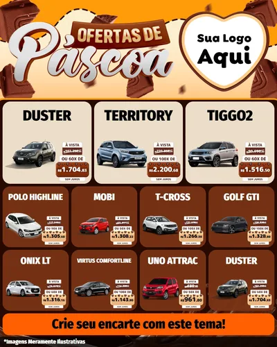 Modelo de Rede Social para Feed Instagram com o tema Ofertas de Páscoa para Concessionaria de Carros